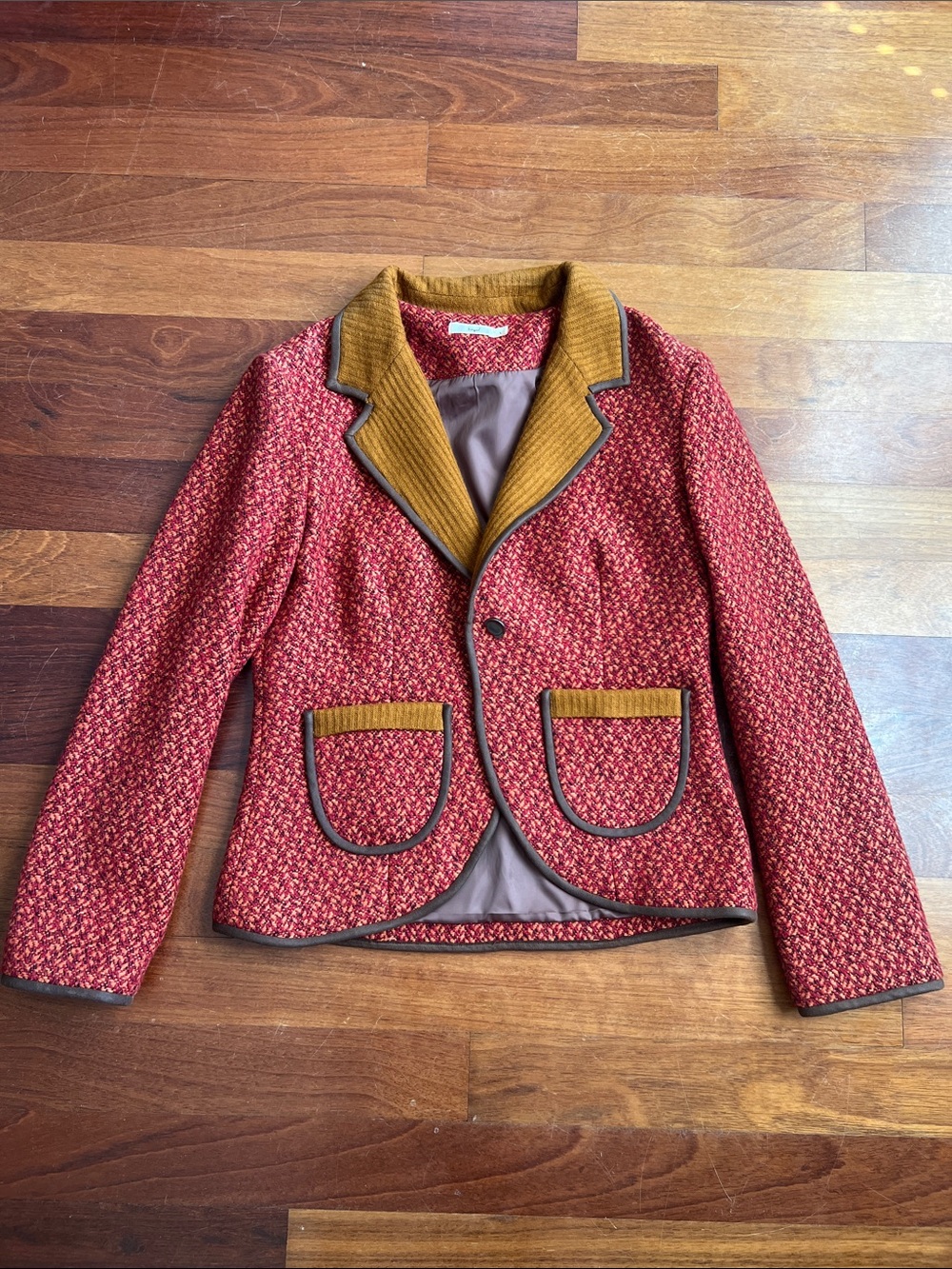 hazel Red Tweed Blazer with Mustard Trim
